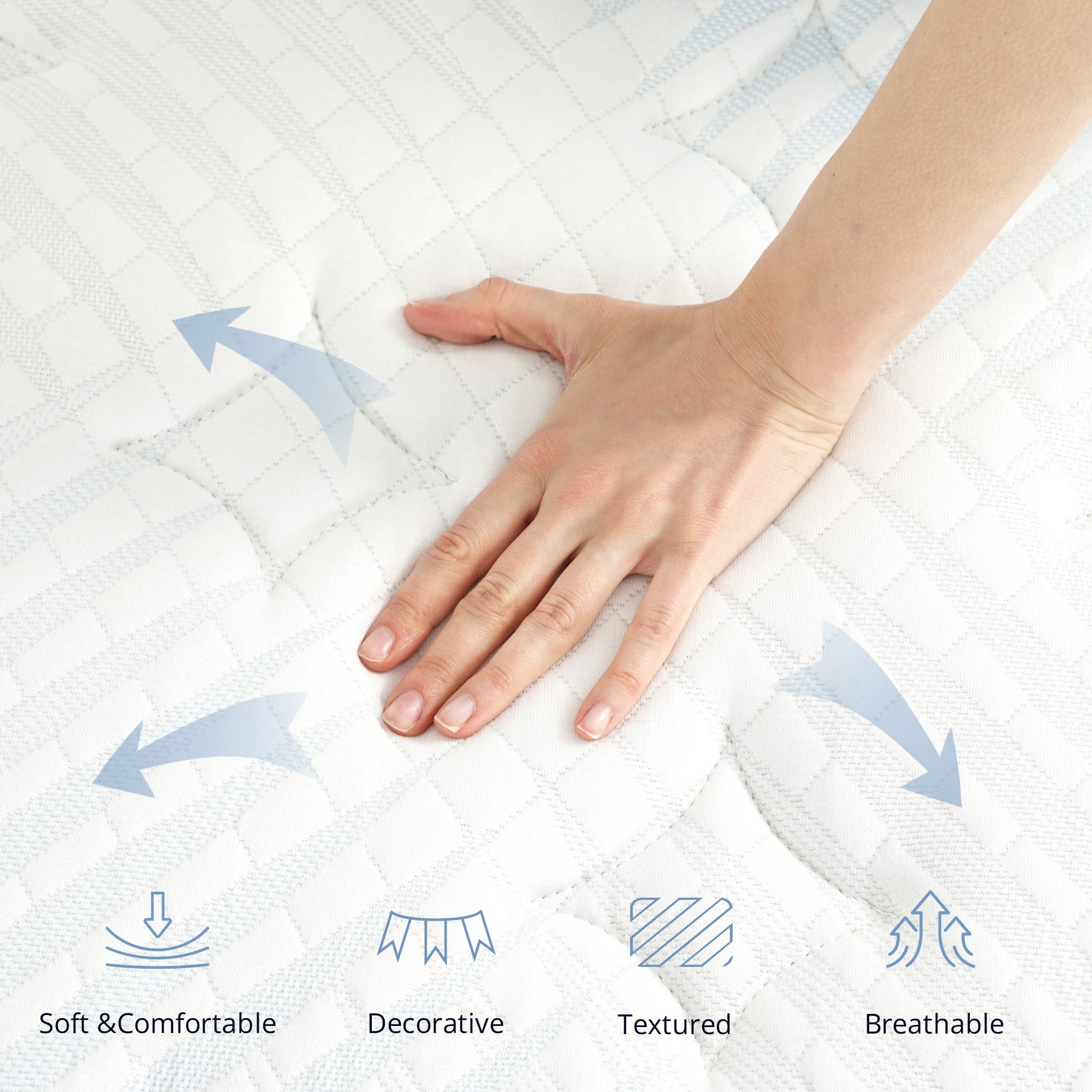 EGOHOME 14 inch Queen Size Mattress, Pocketed Springs, Medium, Pressure Relief, Reinforced Edge, Hybrid Mattress in a Box