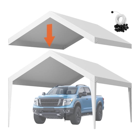 YYDSBNHH Carport Replacement Canopy, 12 x 20 ft Portable Garage Tent Top Tarp, UV-Resistant & Waterproof Car Shelter Tarp, Heavy Duty Car Port Cover with Ball Bungees, White, Frame Not Included
