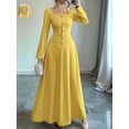 thumbnail image 5 of Flowy Dress for Women Square Neck Long Sleeve Dress Yellow M, 5 of 9