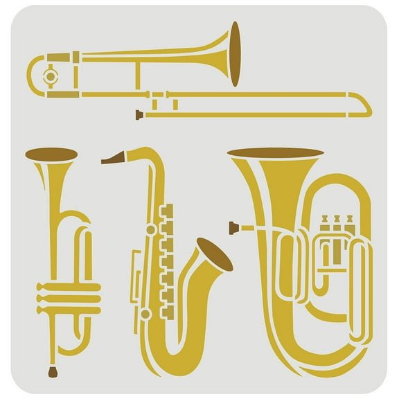 1pc Wind Instrument Stencil 30x30cm Reusable Saxophone Trumpet Tuba Trombone Drawing Stencil Jazz Instruments Music Stencil