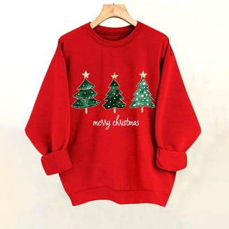 EMERY ROSE Women's Christmas Santa Cla & Christmas Tree Print Long Sleeve Collared Shirt, Suitable For Autumn/Winter,Long Sleeve Tops | SHEIN A