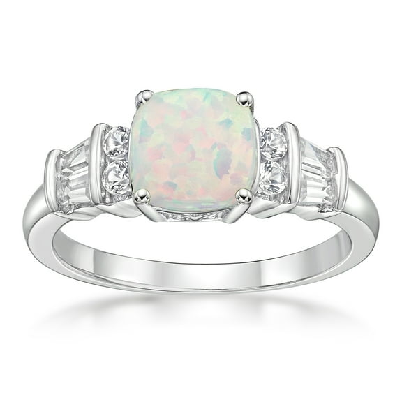 Jay Heart Designs 925 Sterling Silver Created Opal and Created White Sapphire Ring