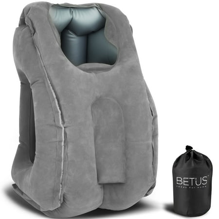 BETUS Inflatable Travel Pillow - ALL IN ONE Portable Head Neck Rest Positioners - Design for Traveling, Camping, Office Napping, Airplanes, Buses, Trains - Compact Carry Bag Included (Best Inflatable Pillow For Airplane)