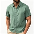 thumbnail image 4 of VgaVtl Short Sleeve Mens Collar Shirts Button up Summer Solid Color Minimalist Leisure Tops for Men Cardigan, 4 of 8