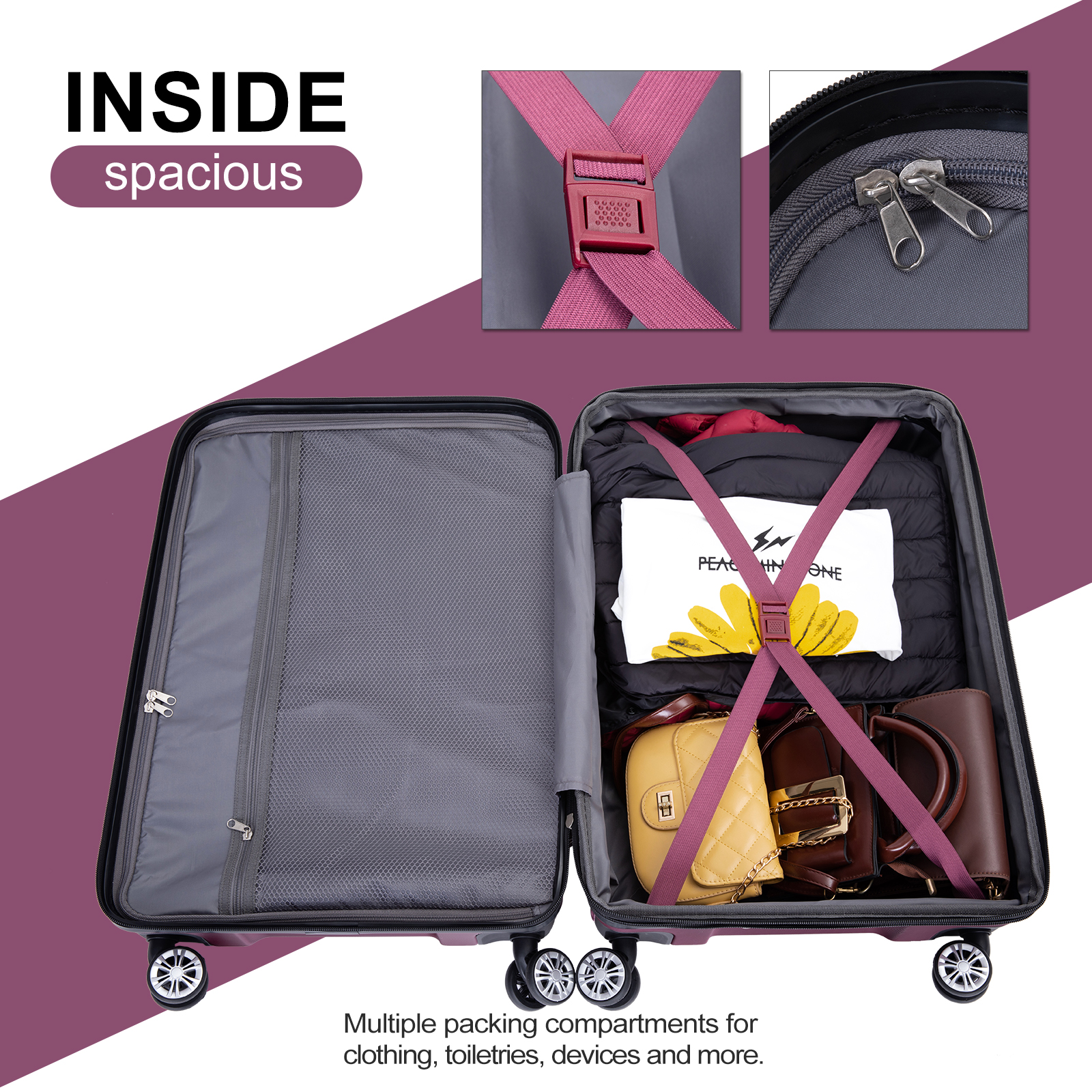 Tripcomp Hardside Luggage Set Carry on Lightweight Suitcase Set of 3Piece with Spinner Wheels TSA Lock 21inch 25inch 29inch Black