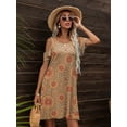 thumbnail image 3 of CALIPESSA Womens Summer Cold Shoulder Casual Swing Floral Print Tunic T-Shirt Short Dress, 3 of 5