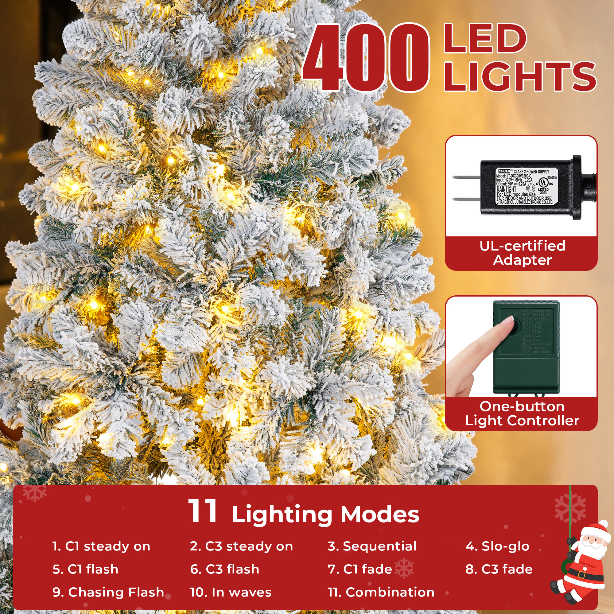 FIRSTNESS 7.5ft Pre-Lit Snow Flocked Christmas Tree, 11 Light Modes photo 5