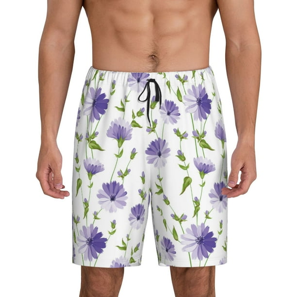 Balery Purple Chicory Pantalones cortos de pijama de punto de algodón para hombre con cinturilla y bolsillos-XX-Large