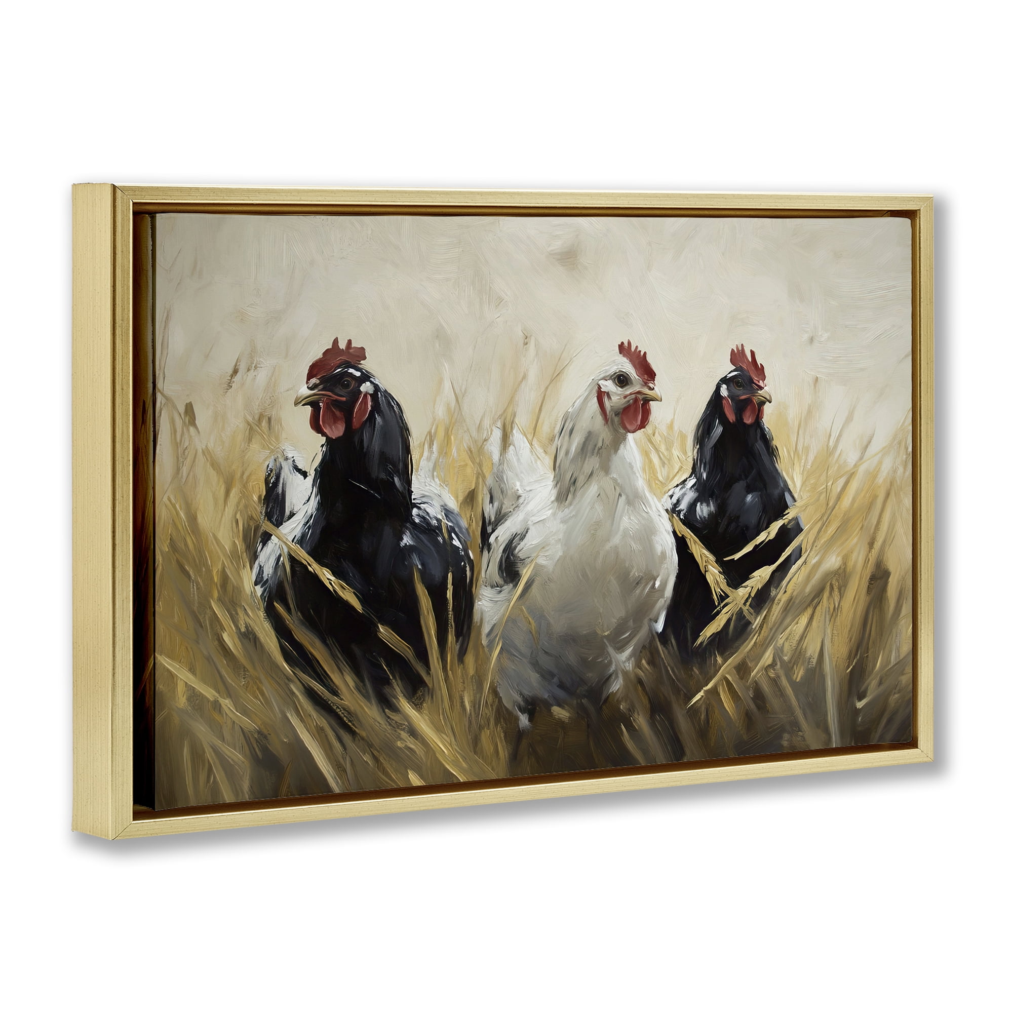Stupell Industries Chickens In Wheat Field Gold Framed Floater Canvas Wall Art, design by Tina LeCour