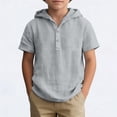 thumbnail image 2 of Glisme Boys Hooded Short Sleeve Linen Button Up Tops For Kids Boys Casual Summer Breathable Beach Shirt Grey Tops Size 9-10 Years, 2 of 5