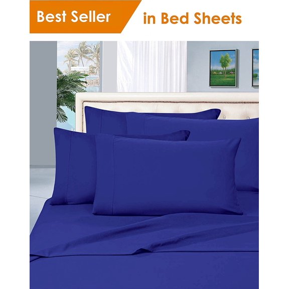 Elegant Comfort® Luxury Silky-Soft 1800 Series Premium Collection - Wrinkle-Free 4-Piece Bed Sheet Set, Deep Pocket up to 16 inch, Split King, Royal Blue