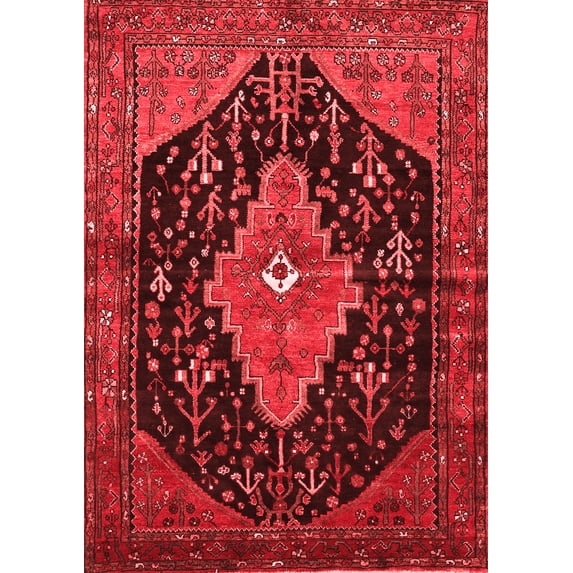Ahgly Company Indoor Rectangle Medallion Red Traditional Area Rugs, 7' x 9'