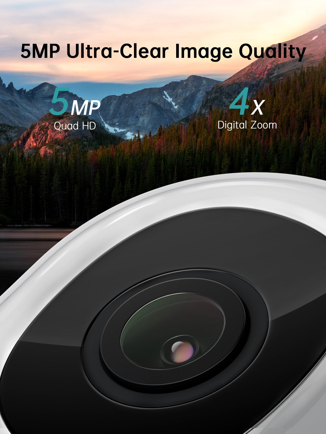 ZUMIMALL 5MP Wired PTZ Security Camera, 5GHz WiFi, Indoor Outdoor, 360° View, Wired Power