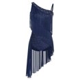 thumbnail image 3 of Hansber Women Latin Dance Dress Asymmetrical Skirt Leotard Fringe Tassel Tango Salsa Ballroom Performance Dancewear Navy Blue S, 3 of 7