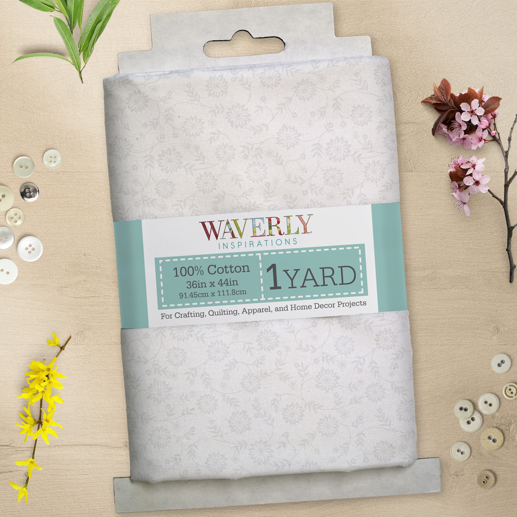 Waverly Inspirations 1 Yard 100% Cotton Ellen's Floral, White, 44" Wide for Quilting & Sewing