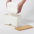 thumbnail image 4 of Organizador de máscaras multifuncional para caja de dispensador de tejidos faciales, soporte de tejidos húmedos a prueba de humedad sellado para Cas, tablero de bambú, blanco Feliz Sencillez, 4 of 5