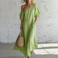 thumbnail image 6 of Karymi One Shoulder Maxi Dress, Casual Off Shoulder Puff Sleeve Solid Flowy Dress with Pockets, Summer Loose Beach Cover-Up Dress Plus Size Dresses, 6 of 8