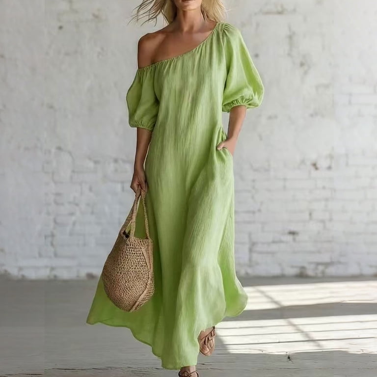 one shoulder flowy sleeve dress Off White One Shoulder Dress