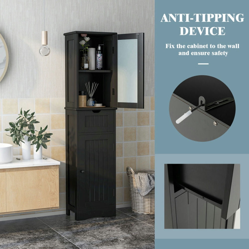Finihen Bathroom Storage Cabinet, Bathroom Floor Cabinet, Tall Floor Storage Cabinet with 2 Doors and 1 Drawer for Bathroom, Living Room, Bedroom, Kitchen, Black Finihen Bathroom Storage Cabinet, Bathroom Floor Cabinet, Tall Floor Storage Cabinet with 2 Doors and 1 Drawer for Bathroom, Living Room, Bedroom, Kitchen, Black