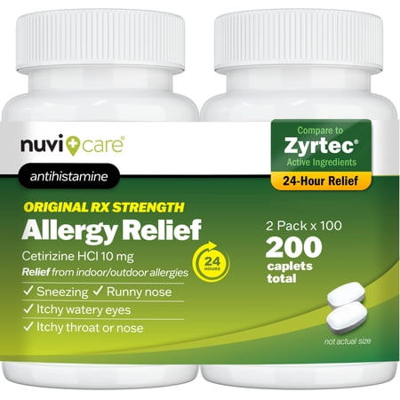 NUVICARE 24-Hour Allergy Medicine - Cetirizine Hydrochloride 10mg Tablets - Compare to The Active Ingredient in Zyrtec Antihistamine Meds - Generic Allergy Pills for All Day Allergy Relief (2 Pack)