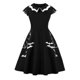 thumbnail image 1 of Women Halloween Short Sleeve Keyhole Swing Midi Dress Bat Spider Web Embroidery Vintage Gothic Punk Cosplay Party Clubwear 3XL-, 1 of 5