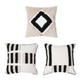 thumbnail image 2 of Funda de almohada bohemia SUNRI con bordado a rayas, color beige y negro, 2 of 8