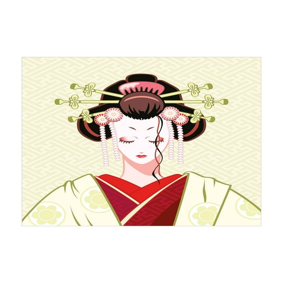 Ambesonne Japanese Jigsaw Puzzle, Geisha Woman Portrait, Heirloom-Quality Fun Activity for Family Durable Cardboard, 1000 pcs, Green Red Pale Yellow