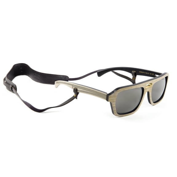 Gold & Wood Ashbury Sunglasses w/ Leather Strap 56mm Grey Wood