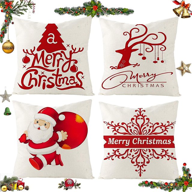 Sunshine Smile 4 Uds fundas de almohada navideñas, funda de almohada navideña, funda de cojín navideña, funda de cojín decorativa