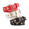 thumbnail image 1 of Cinturón de cuero para mujeres INSPIRE CHIC para jeans y pantalones de vestir con remaches y ojales, con hebilla de metal en forma de círculo, hasta 35 pulgadas, negro+rojo+blanco, 1 of 5
