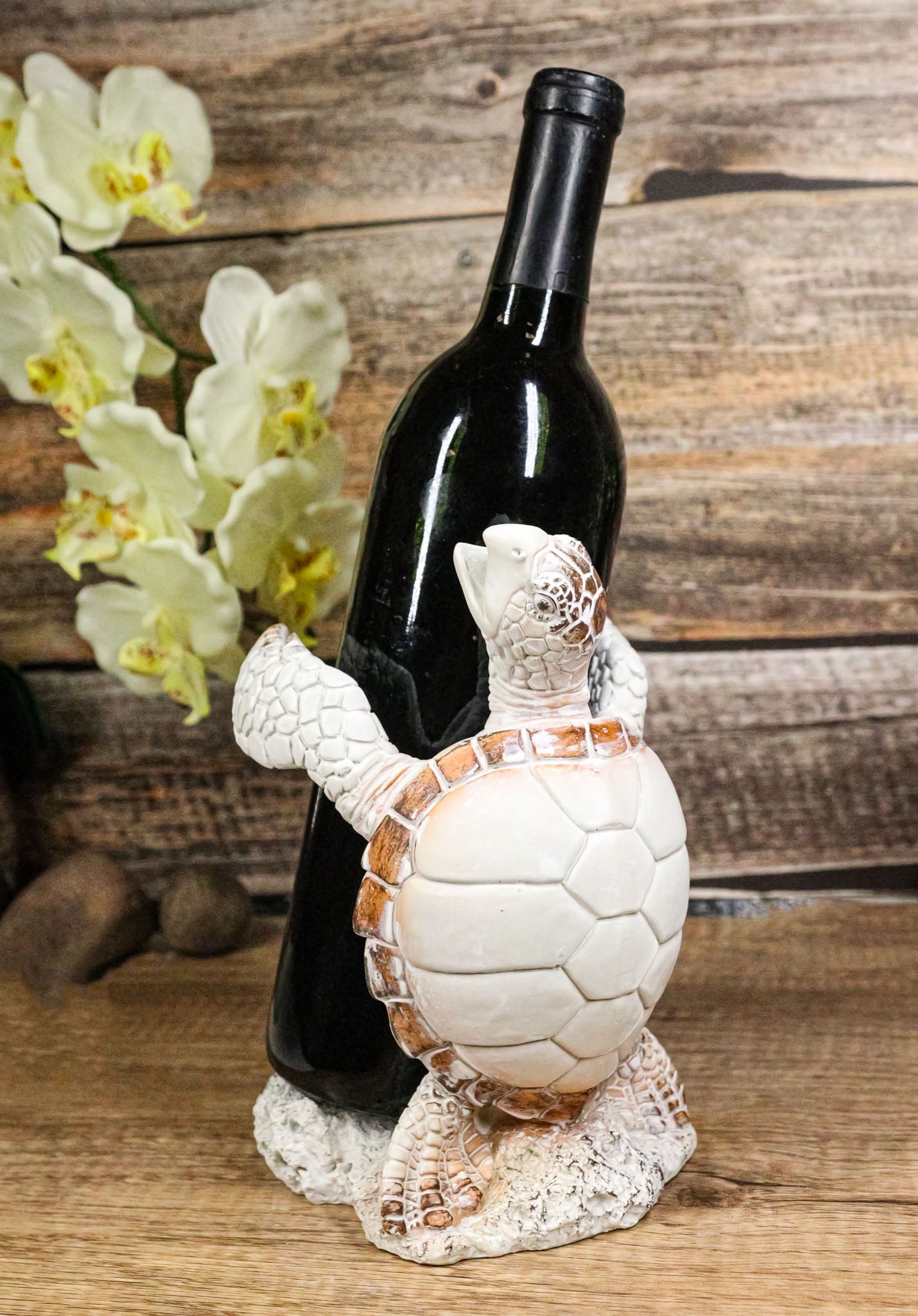 Sea Turtle Wine Bottle Holder - 8 Inch Decorative Figurine For Tabletop Or Shelf