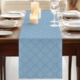thumbnail image 3 of Table Runners 108 Inches Long Dress Scarves, Haze Blue Plaid Farmhouse Coffee/Dining/Kitchen Table Runner for Living Room, Farmhouse Modern Abstract Striped 13x108 Inch, 3 of 9