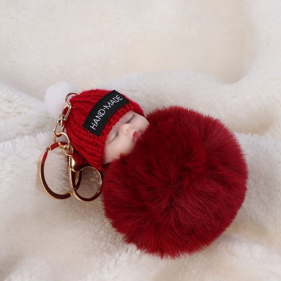 PAMINGONO Pompom Keychains Plush Pendant Wine Red 1Set