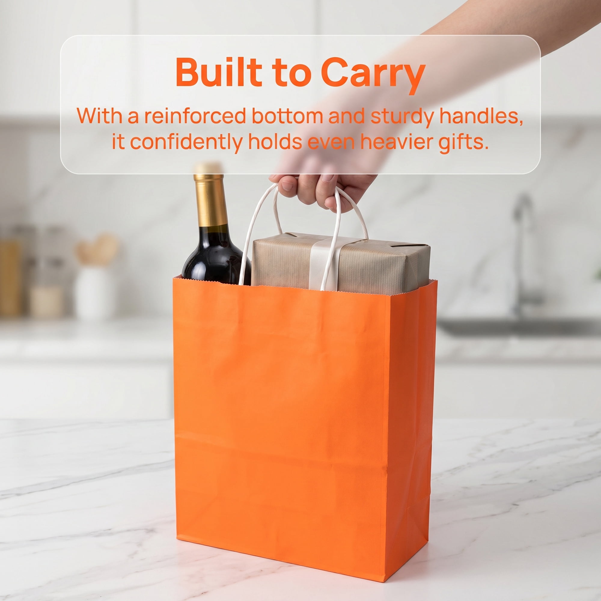 Unique Bargains 10Pcs Heavyweight Premium Gift Bags with Handles Orange 5.9" x 3.1" x 8.3"