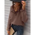 thumbnail image 2 of Women Sweaters Fall Winter Clothes Long Sleeve Button Up Ruffle Crew Neck Casual Knitted Pullover Tops Brown XL, 2 of 6