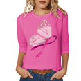 thumbnail image 3 of Fgnfyis T-Shirt de Sensibilisation au Cancer du Sein pour Femmes Col Rond Manches Courtes Haut Décontracté avec Imprimé pour Printemps Été Automne Usage Quotidien Tee Confortable à Assortir avec des Jeans Hauts pour Femmes Rose P, 3 of 4