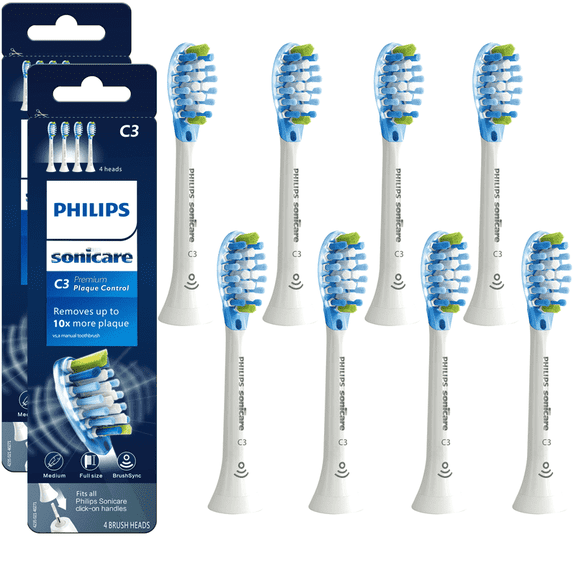 C3 Premium Plaque Control Sonic Toothbrush Head Replacement Brush Heads Compatible with Sonicare DiamondClean Electric Toothbrush,HX9044,White,8 Pack