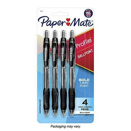 Paper Mate Profile Retractable Ballpoint Pen Bold Point, Black Ink, 4 Count, 6 Pack