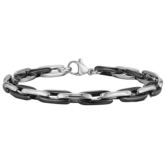VNOX Silver and black interwoven Bracelet for Men Stainless Steel Chunky PaperClip Chain Bracelets Men's Link Bracelet Jewelry Gift