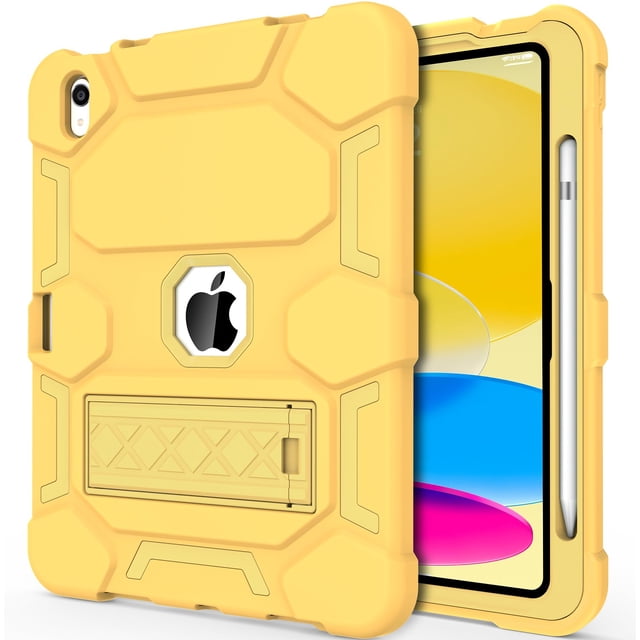 Funda CCMAO para iPad 10ª Generación 10.9 pulgadas 2022, iPad (A16) 11ª Generación 11 pulgadas 2025, con soporte y soporte para lápiz, cubierta protectora híbrida resistente a golpes, Amarilla
