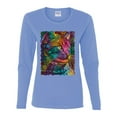 thumbnail image 3 of Colorful Cat Portrait | Cat Lover Owner | Dean Russo Art Animal Lover Womens Long Sleeve T-Shirt, Light Blue, S, 3 of 5