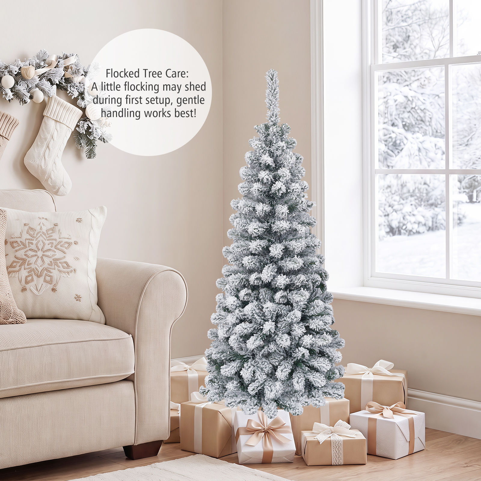 Costway 4.5-Foot Flocked Pencil Christmas Tree with 242 Tips photo 5