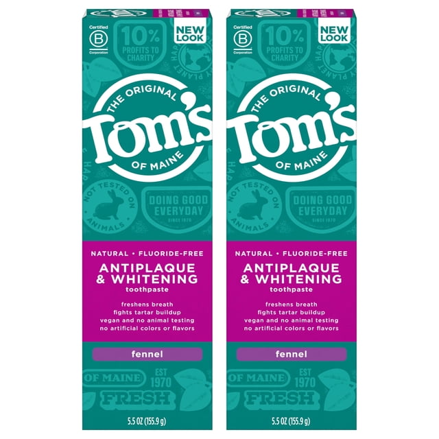 Pasta de dientes Tom's of Maine, antiplaca y blanqueadora con hinojo, 165 ml, paquete de 2