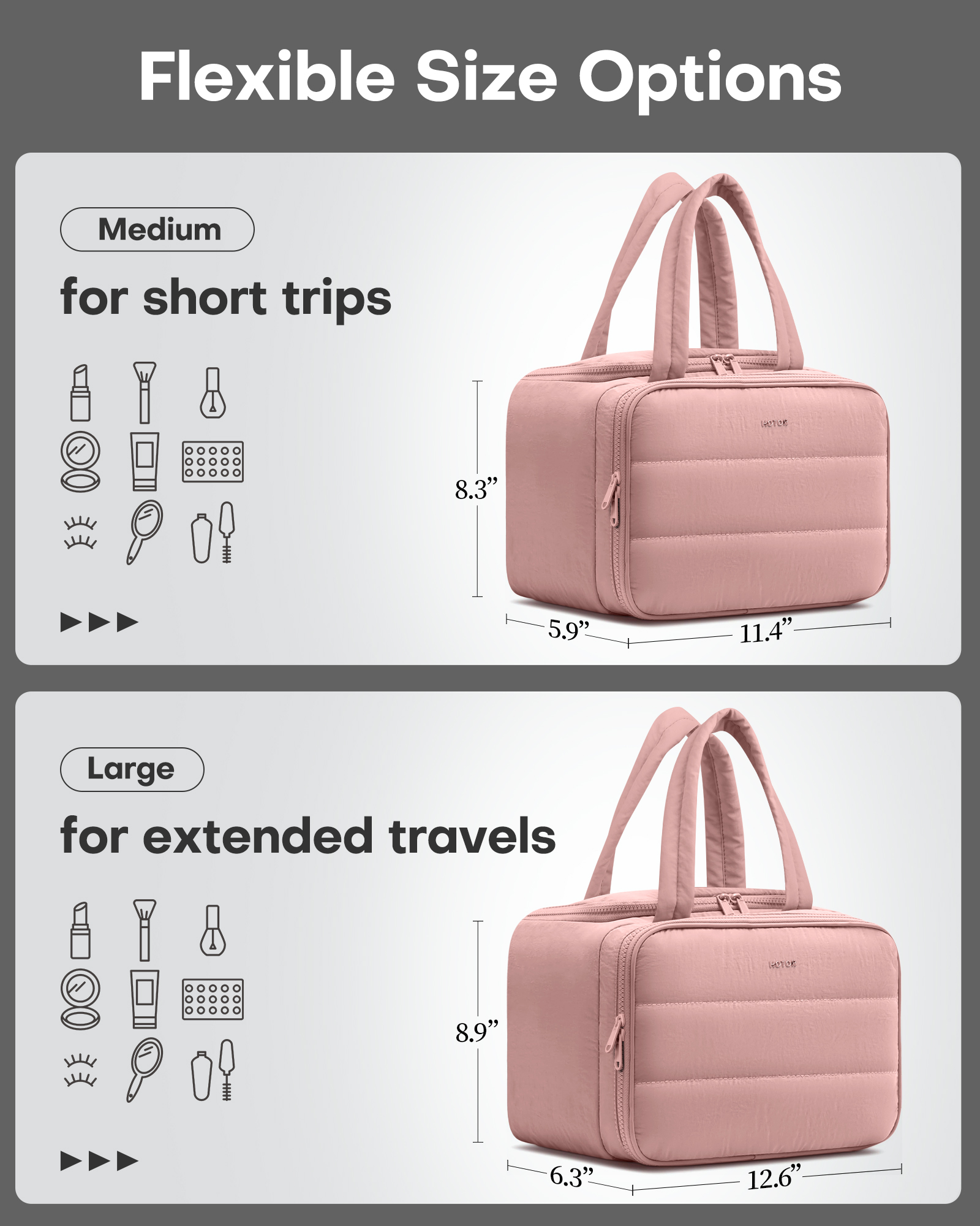 Hotor Travel Toiletry Bag, Wet & Dry Separation, Dark Pink photo 8