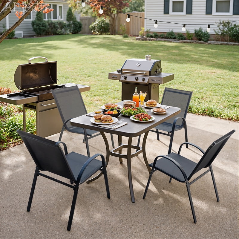 Homall Patio Dining Chairs Set Of 4, Textilene Fabric & Metal Frame, Outdoor Conversation Armchairs, Black