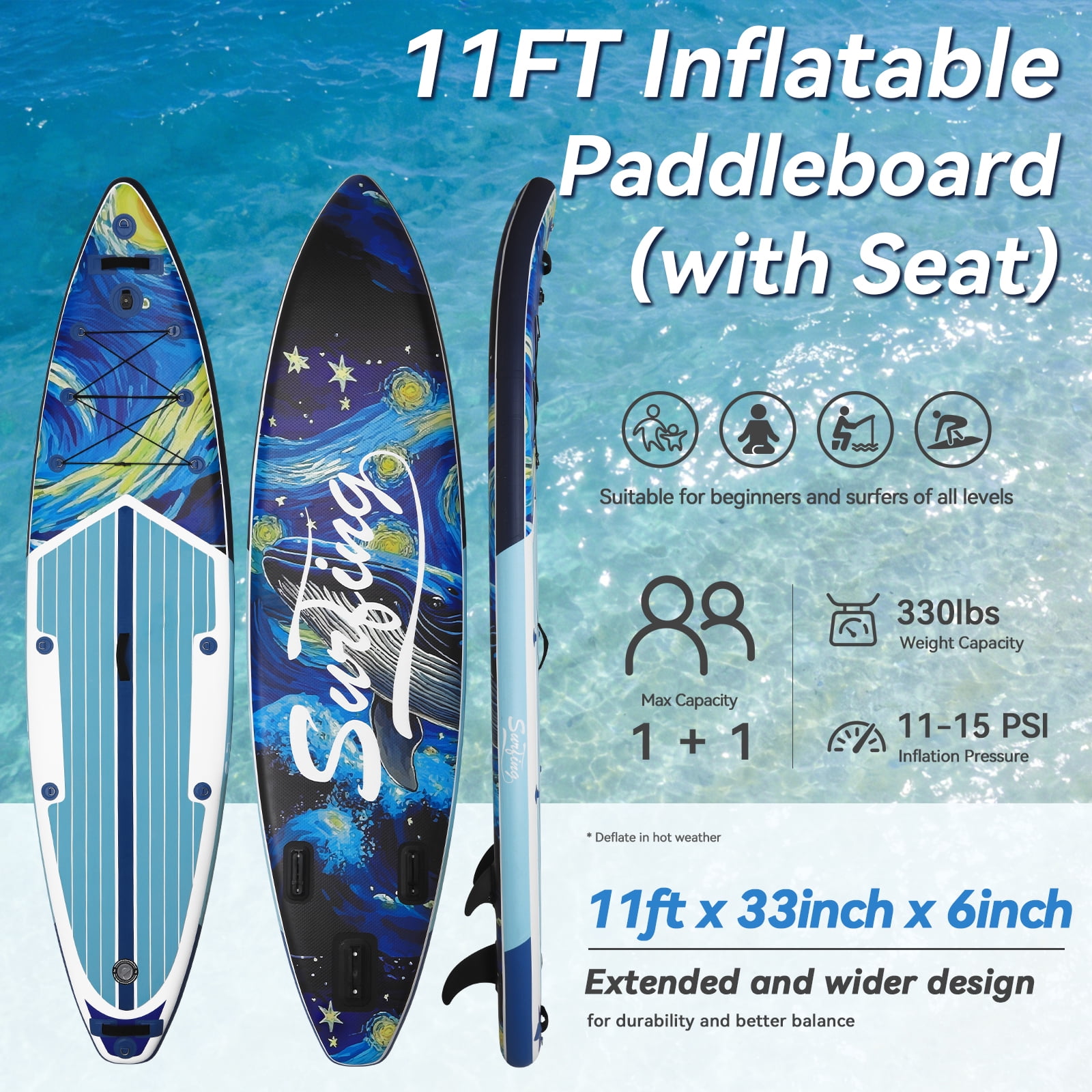 ELECWISH Inflatable Stand up Paddle Boards 11 ft with Premium SUP Paddle Board Accessories, Wide Stable Design, Non-Slip Comfort Deck for Youth & Adults