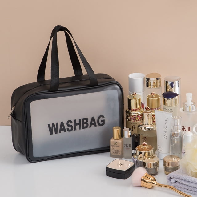 Bolsa de lavado portátil de gran capacidad, bolsa de almacenamiento de cosméticos impermeable de PVC transparente de viaje portátil para mujer
