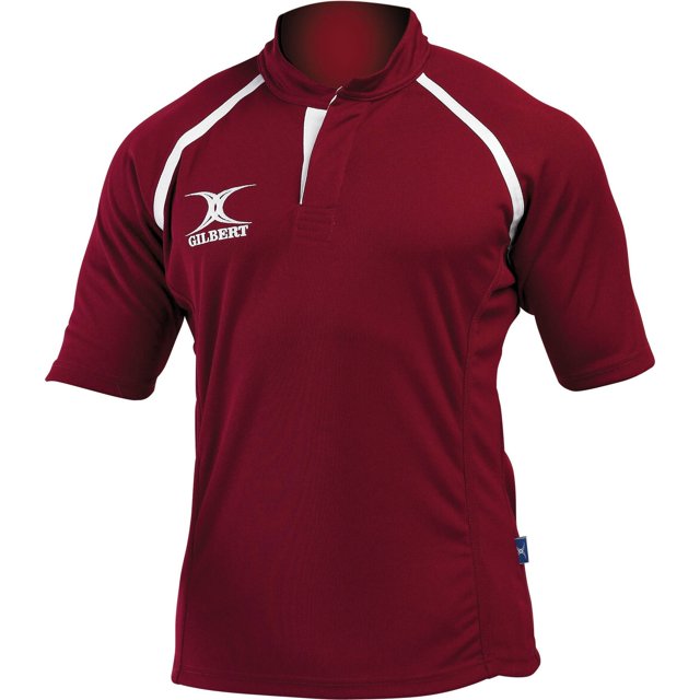 Gilbert Rugby - Camiseta de manga corta de rugby modelo Xact para niños (Granate)