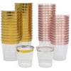 Just Artifacts 1oz Plastic Shot Glasses (120pcs, Baby Pink/Gold)