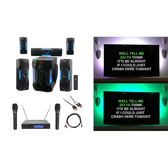 Rockville Bluetooth Home Theater Karaoke Machine System w/8" Sub   Wireless Mics